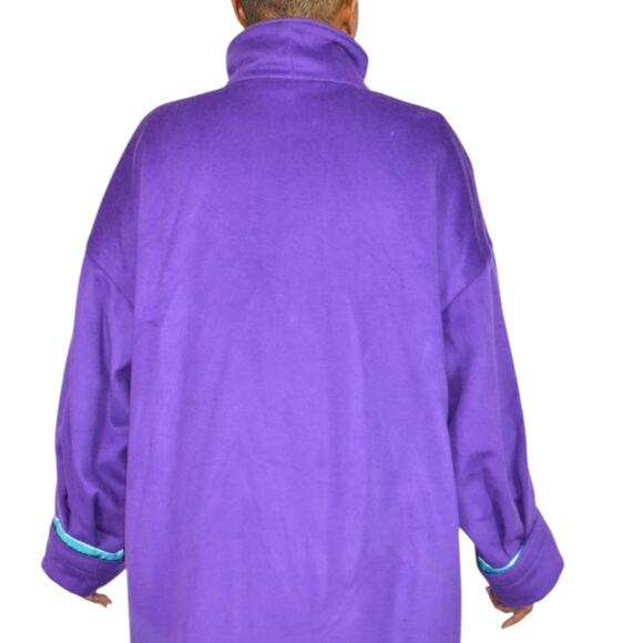 Vintage Purple Maxi Coat 90s Zip Felted Wool Oversized Leather Trim Large OSFM - Picture 5 of 16